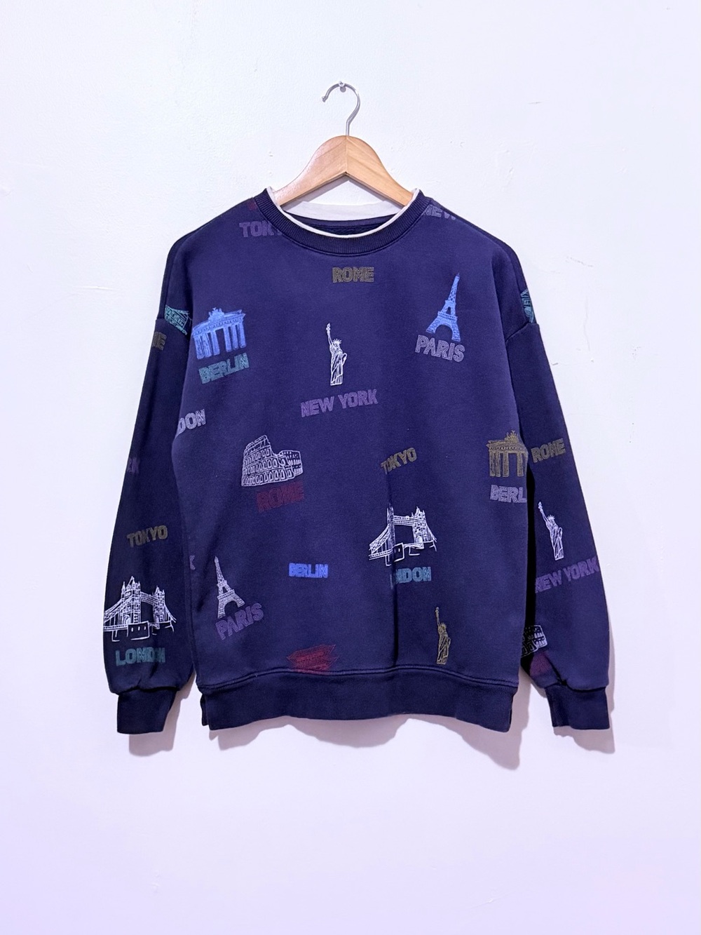 Zara Navy Sweatshirt with Multicolor Landmark Motifs